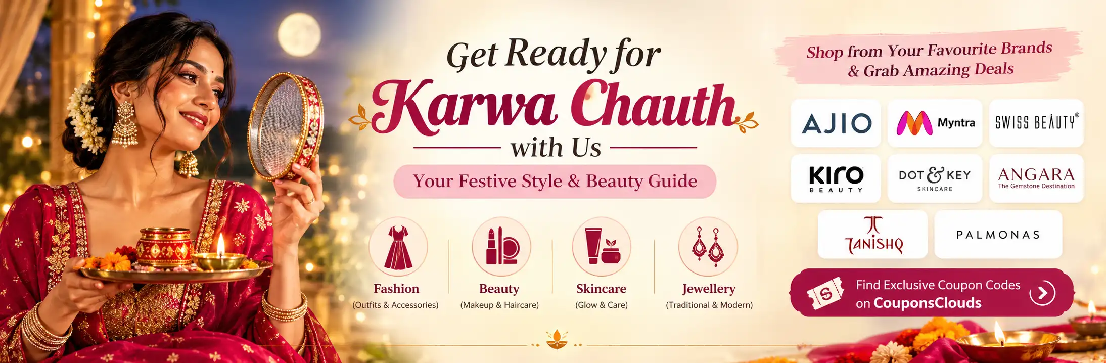 Karwa Chauth shopping banner with top fashion & beauty brands