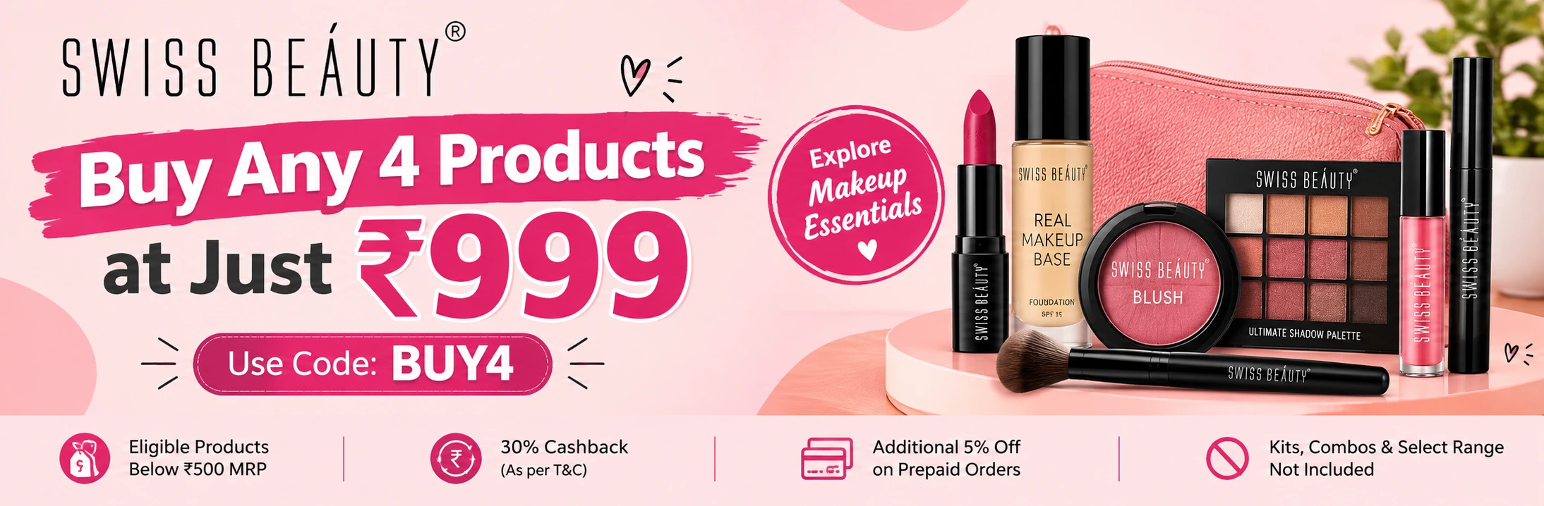 Swiss Beauty Sale: Buy 4 Makeup Products for Just ₹999